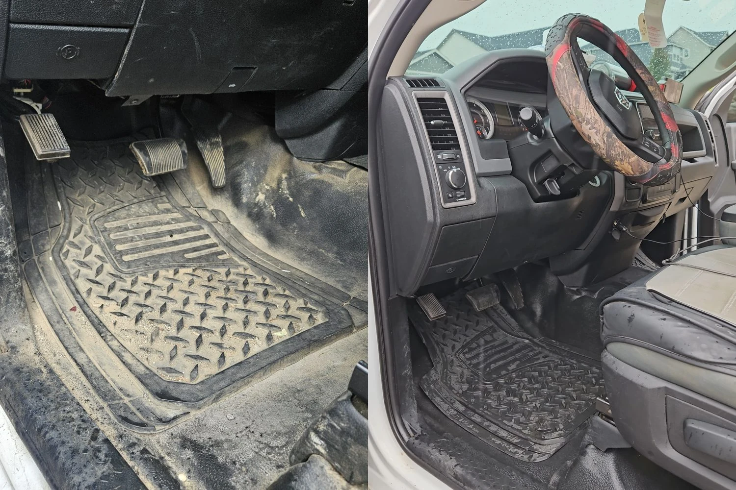 Ford pedals and floor before and after interior detailing