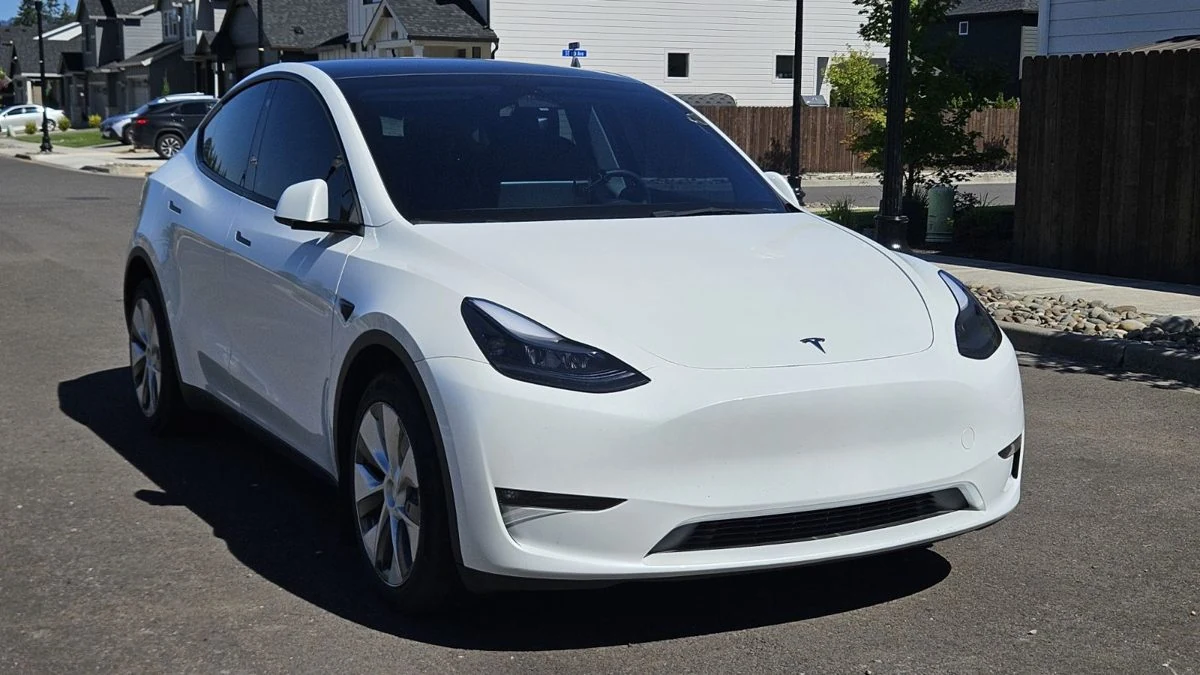 Detailed white Tesla Model Y exterior